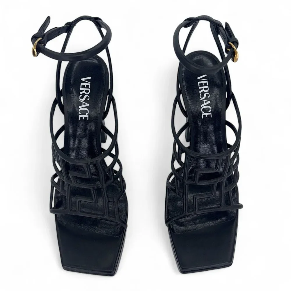 VERSACE Greca Maze Black Medusa Medallion Platform Sandals Size EU39.5